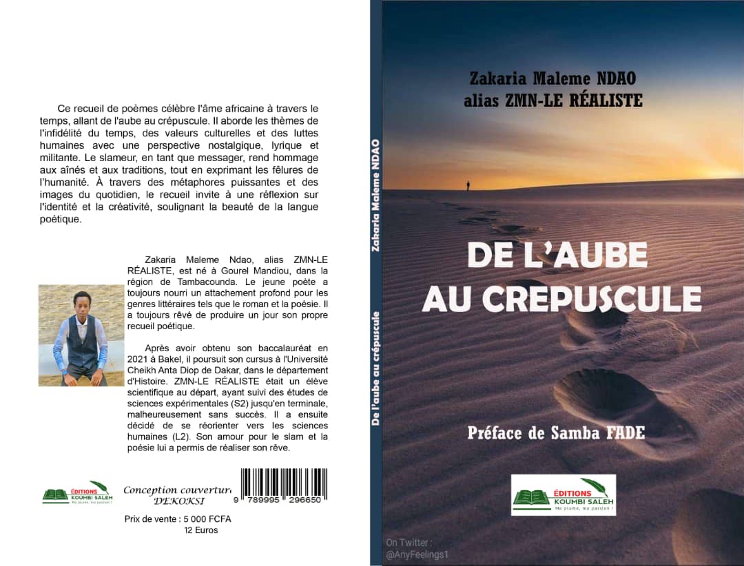 RECUEIL DE POEME/DE L&rsquo;AUBE AU CREPUSCULE/PRIX DE VENTE 5000FCFA-12 EUROS